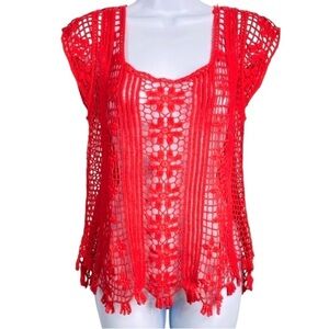 Roommates Women’s Sz Medium Orange Floral Short Sleeve Crochet Top